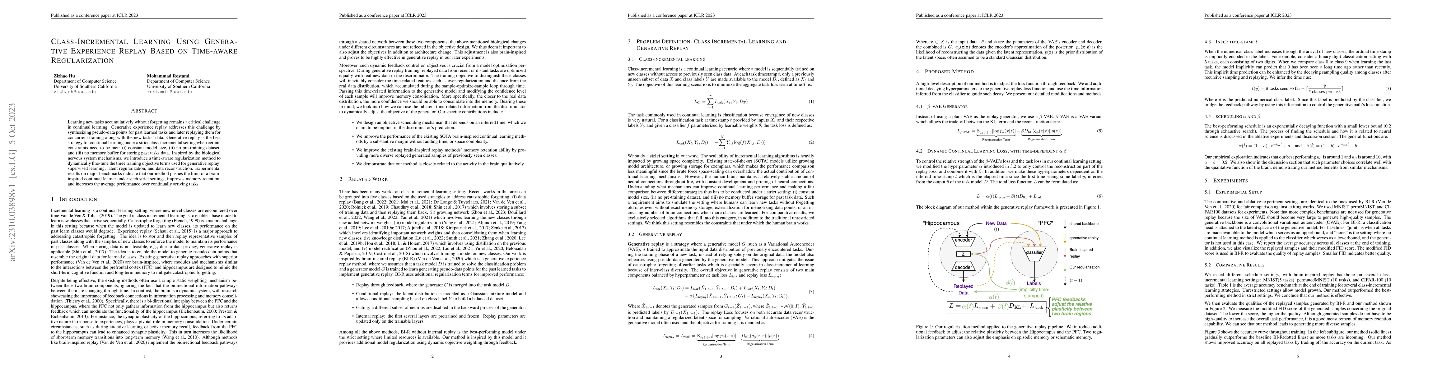 Thumbnail for Class-Incremental Learning Using Generative Experience Replay Based on
  Time-aware Regularization