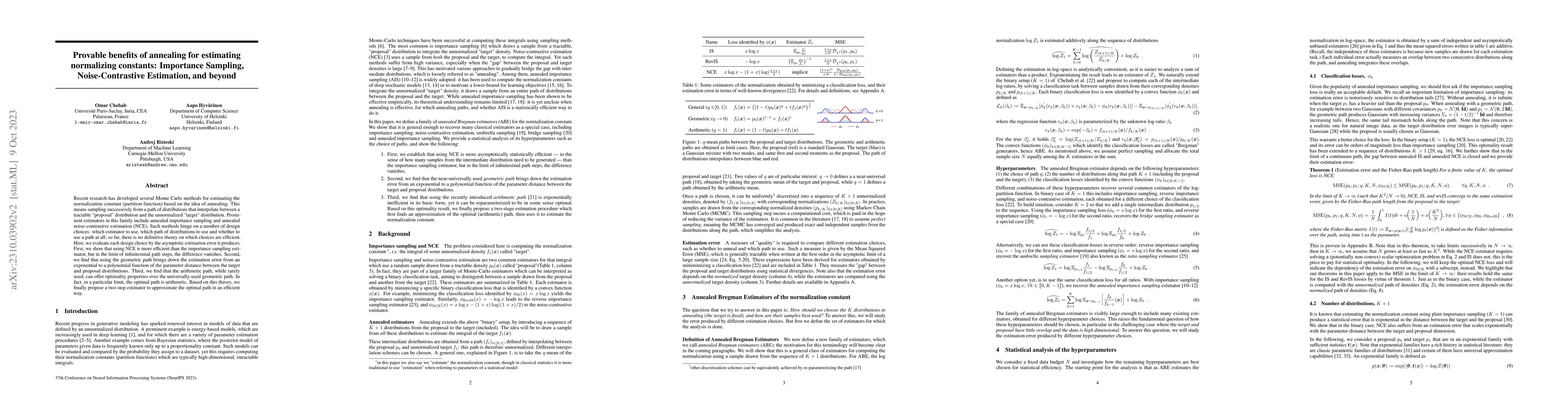 Thumbnail for Provable benefits of annealing for estimating normalizing constants:
  Importance Sampling, Noise-Contrastive Estimation, and beyond