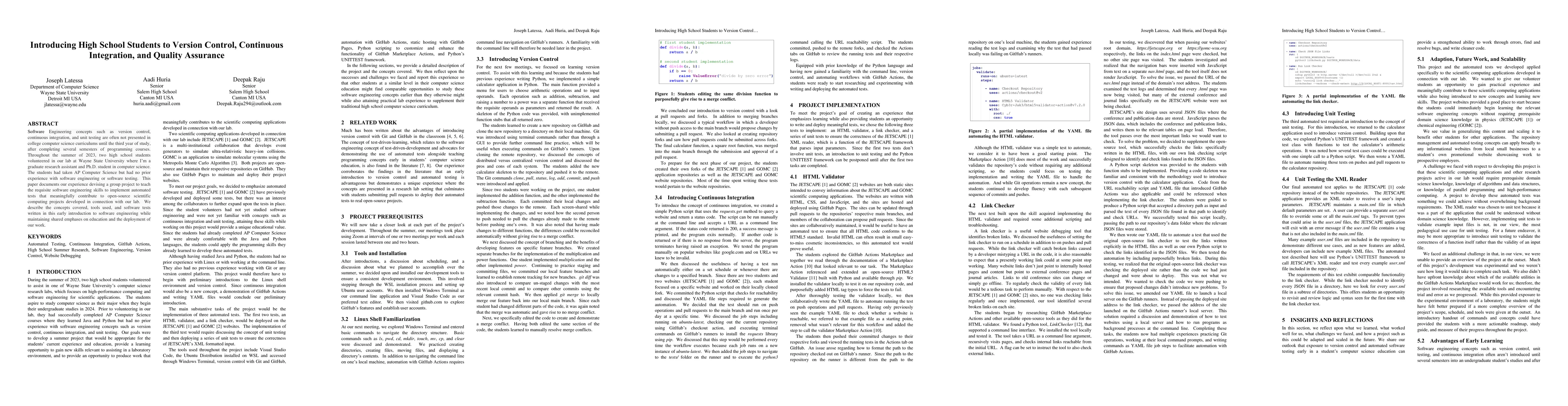 Thumbnail for Introducing High School Students to Version Control, Continuous
  Integration, and Quality Assurance