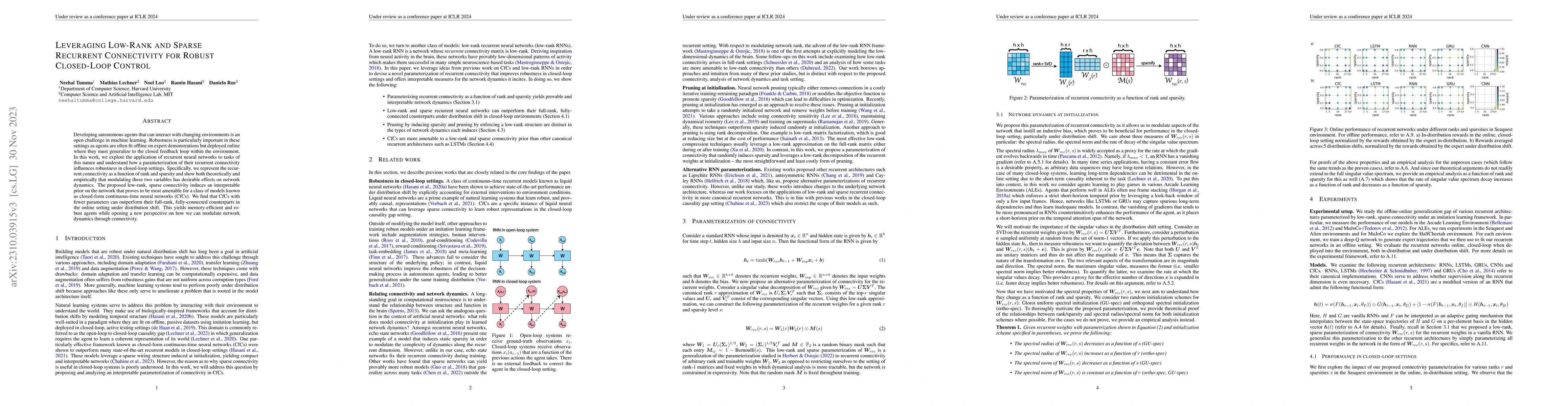Thumbnail for Leveraging Low-Rank and Sparse Recurrent Connectivity for Robust
  Closed-Loop Control