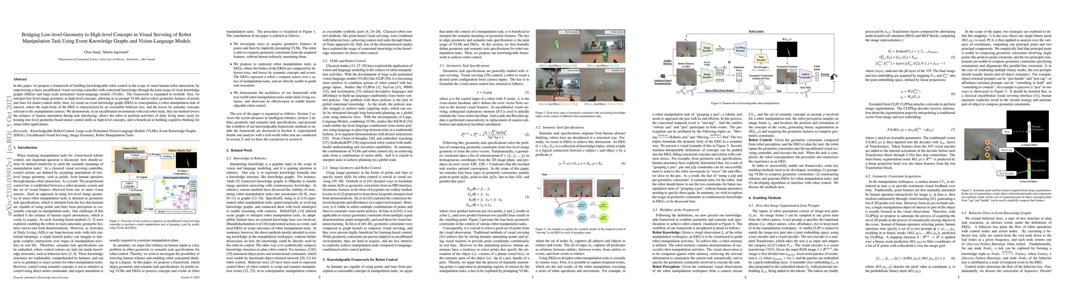 Thumbnail for Bridging Low-level Geometry to High-level Concepts in Visual Servoing of
  Robot Manipulation Task Using Event Knowledge Graphs and Vision-Language
  Models