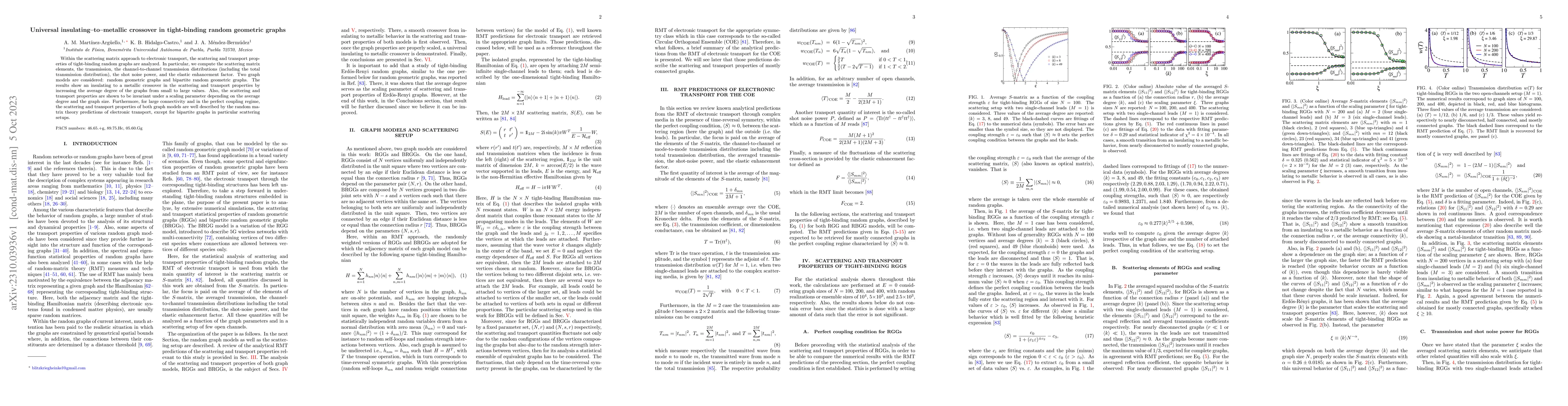 Thumbnail for Universal insulating-to-metallic crossover in tight-binding random
  geometric graphs