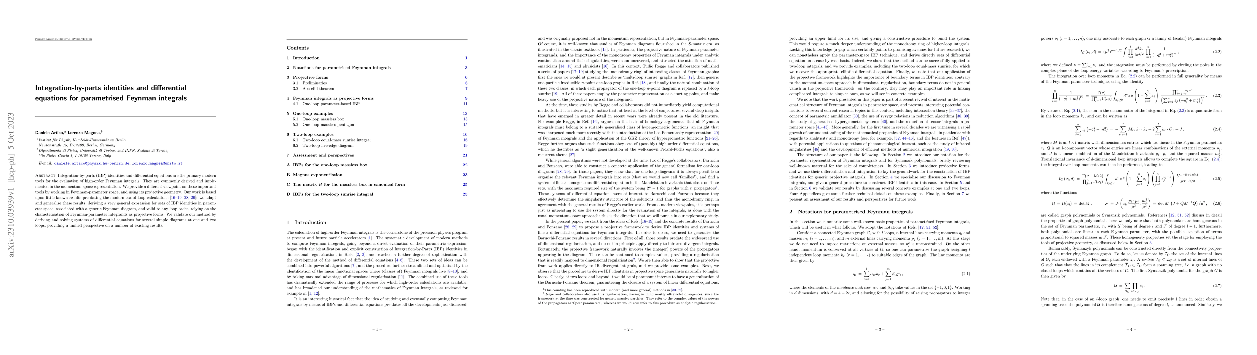 Thumbnail for Integration-by-parts identities and differential equations for
  parametrised Feynman integrals