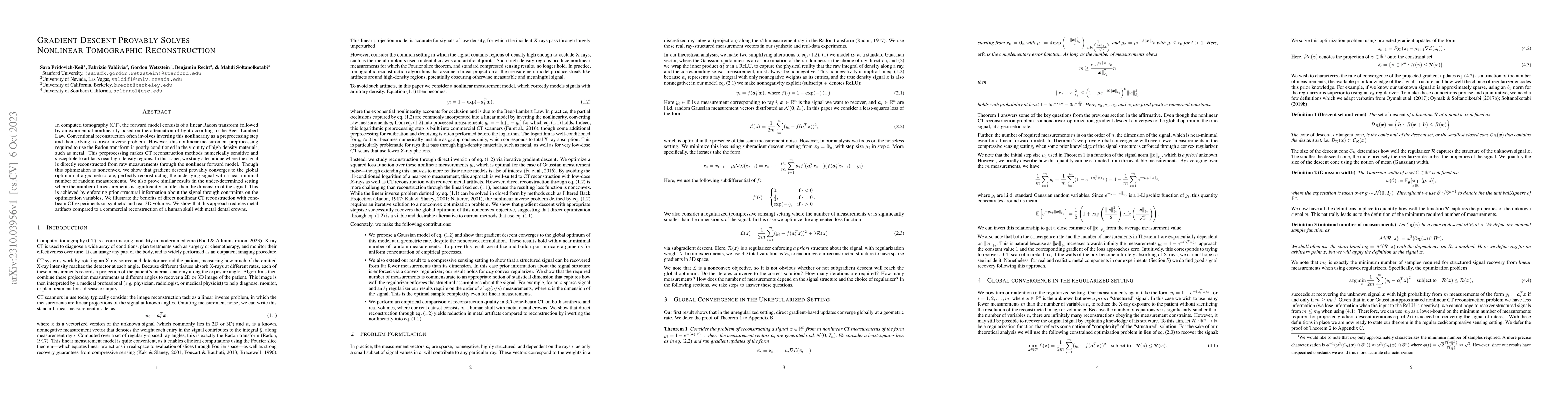 Thumbnail for Gradient Descent Provably Solves Nonlinear Tomographic Reconstruction