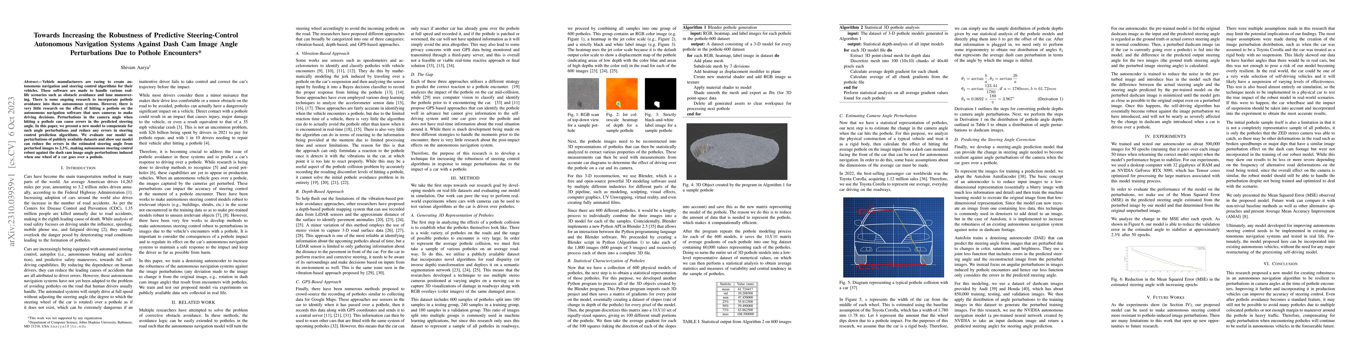 Thumbnail for Towards Increasing the Robustness of Predictive Steering-Control
  Autonomous Navigation Systems Against Dash Cam Image Angle Perturbations Due
  to Pothole Encounters