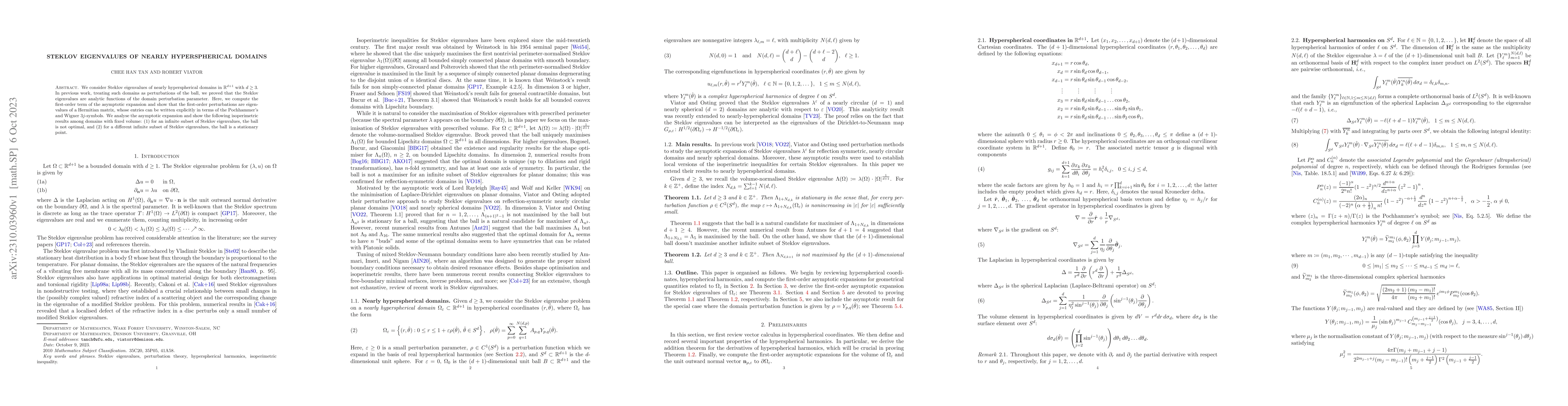 Thumbnail for Steklov eigenvalues of nearly hyperspherical domains