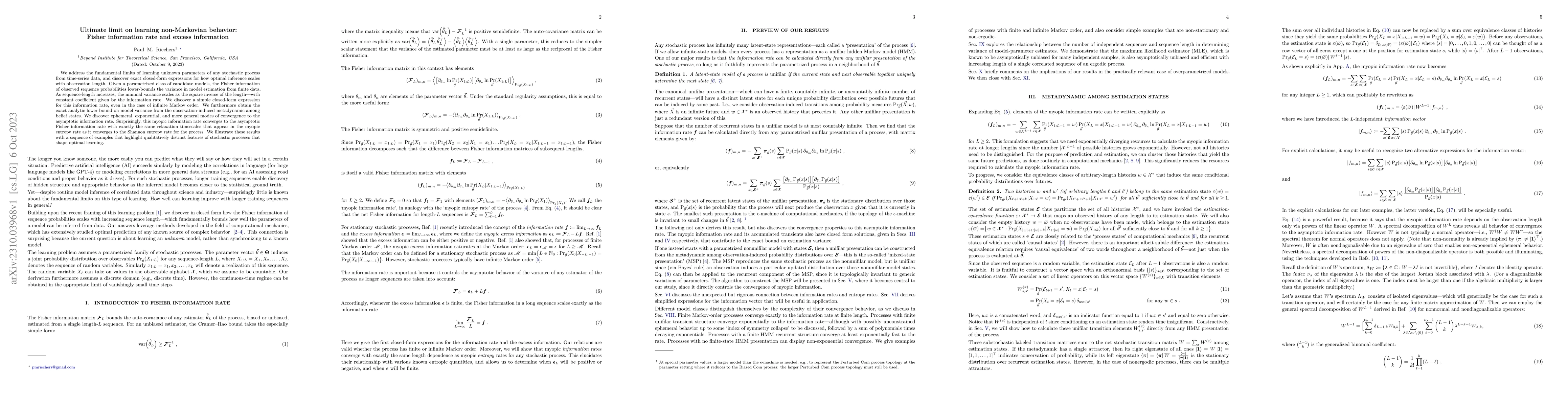 Thumbnail for Ultimate limit on learning non-Markovian behavior: Fisher information
  rate and excess information
