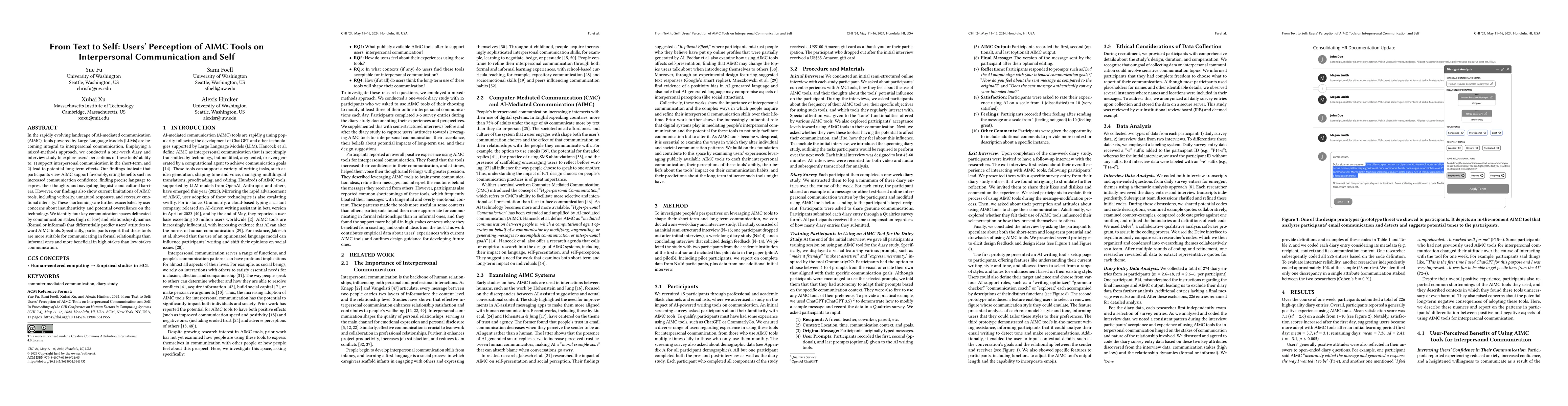 Thumbnail for From Text to Self: Users' Perceptions of Potential of AI on
  Interpersonal Communication and Self