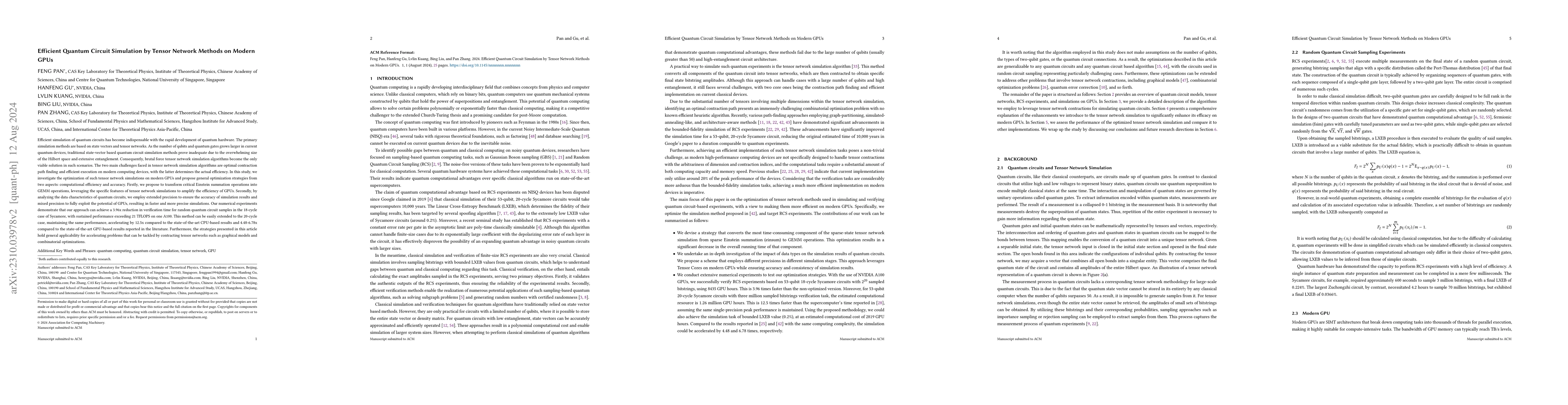 Thumbnail for Efficient Quantum Circuit Simulation by Tensor Network Methods on Modern
  GPUs