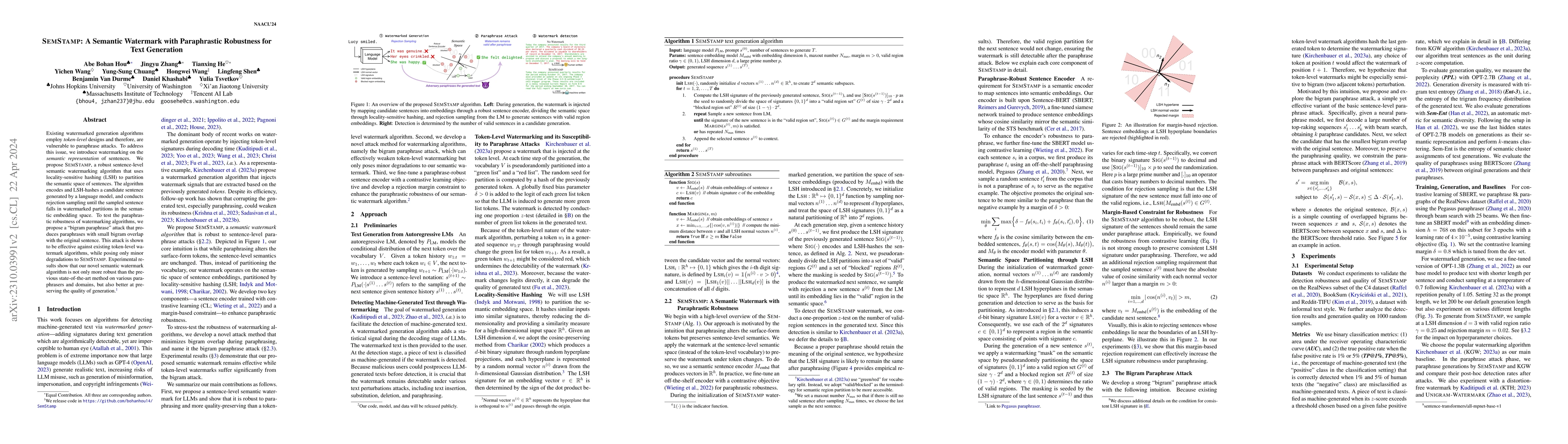 Thumbnail for SemStamp: A Semantic Watermark with Paraphrastic Robustness for Text
  Generation