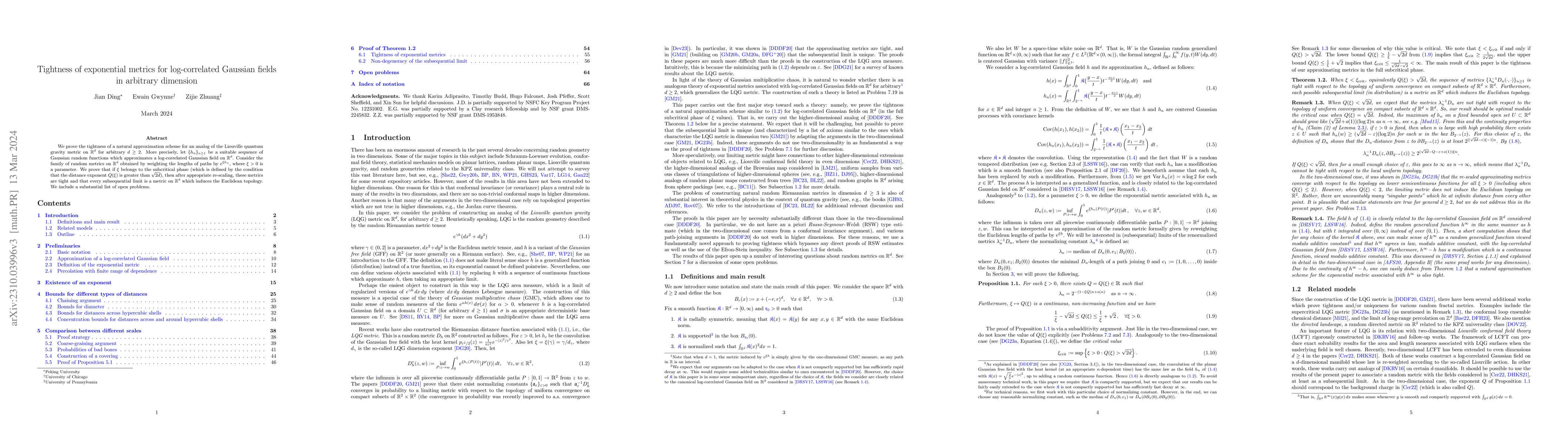 Thumbnail for Tightness of exponential metrics for log-correlated Gaussian fields in
  arbitrary dimension