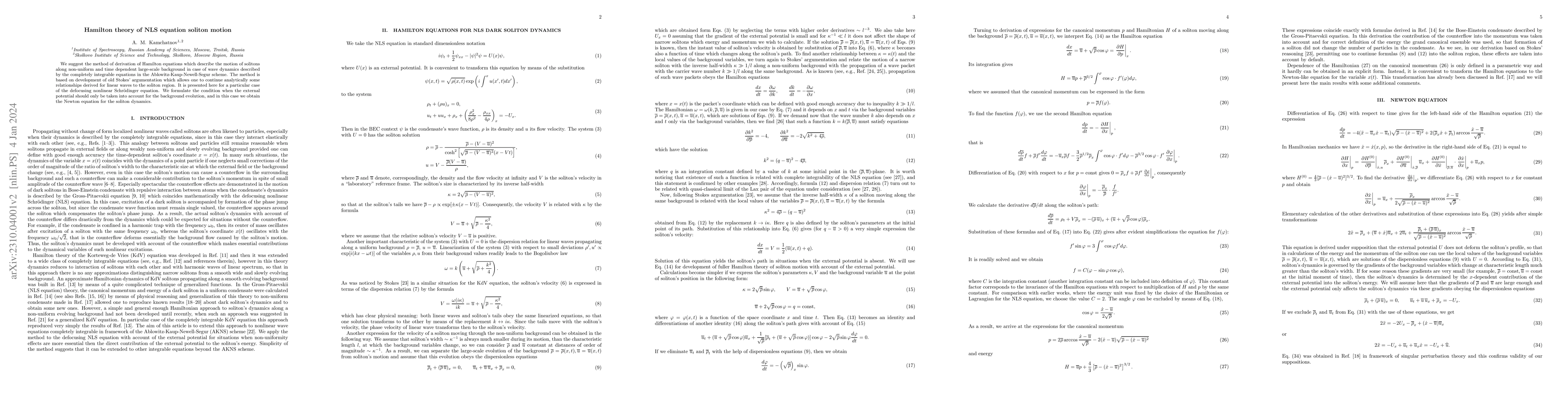 Thumbnail for Hamilton theory of NLS equation soliton motion