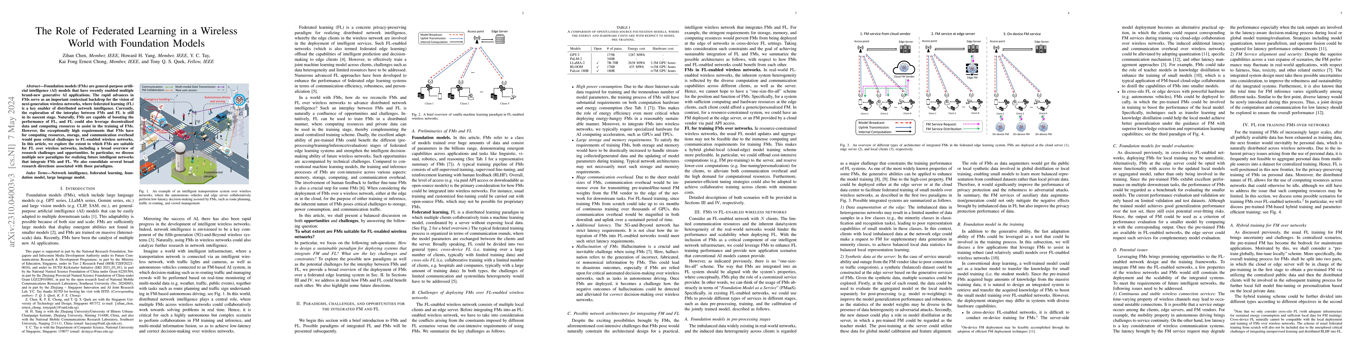 Thumbnail for The Role of Federated Learning in a Wireless World with Foundation
  Models