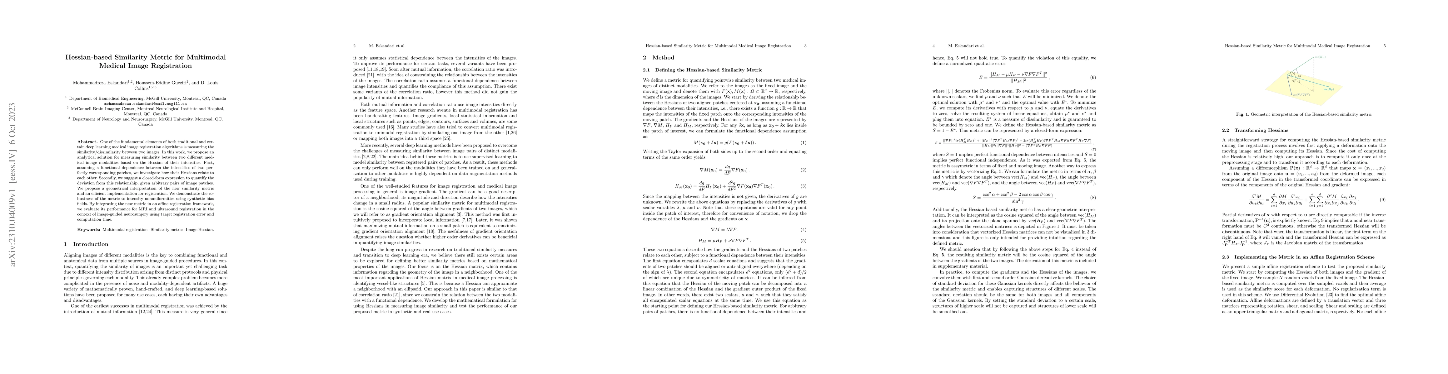 Thumbnail for Hessian-based Similarity Metric for Multimodal Medical Image
  Registration