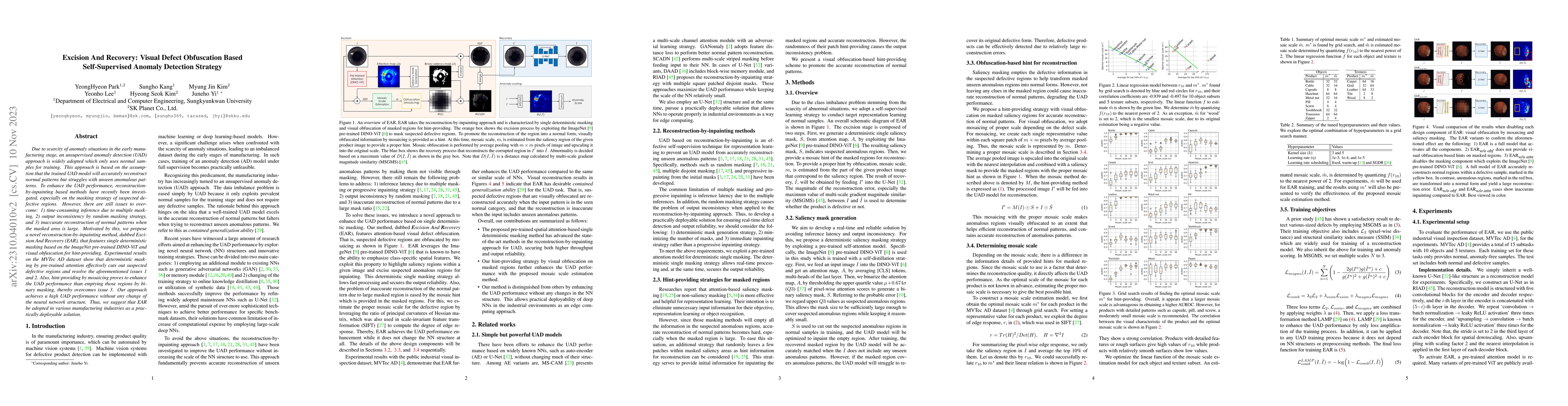 Thumbnail for Excision And Recovery: Visual Defect Obfuscation Based Self-Supervised
  Anomaly Detection Strategy