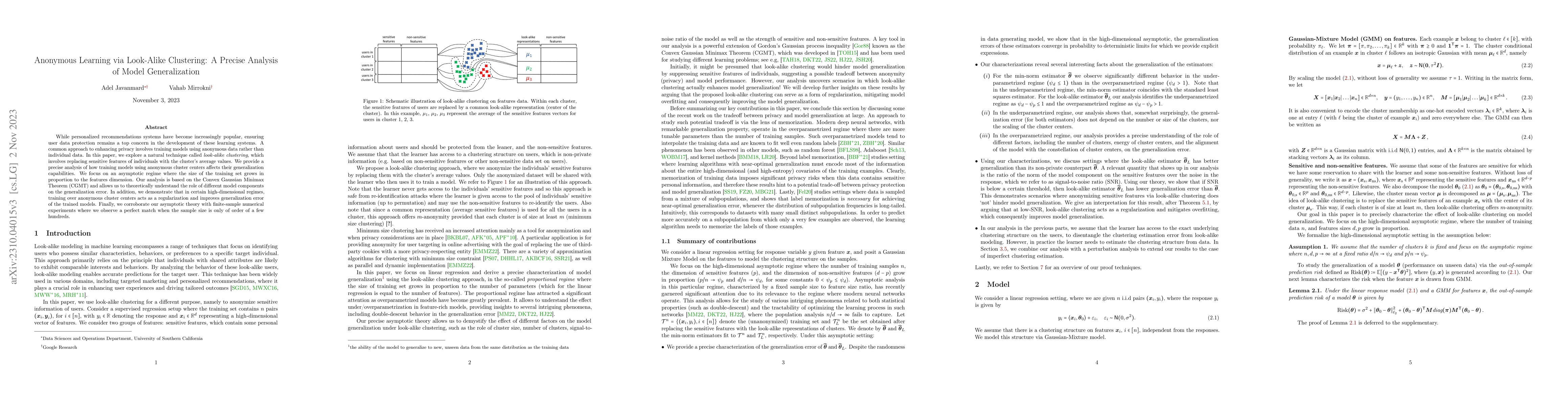 Thumbnail for Anonymous Learning via Look-Alike Clustering: A Precise Analysis of
  Model Generalization