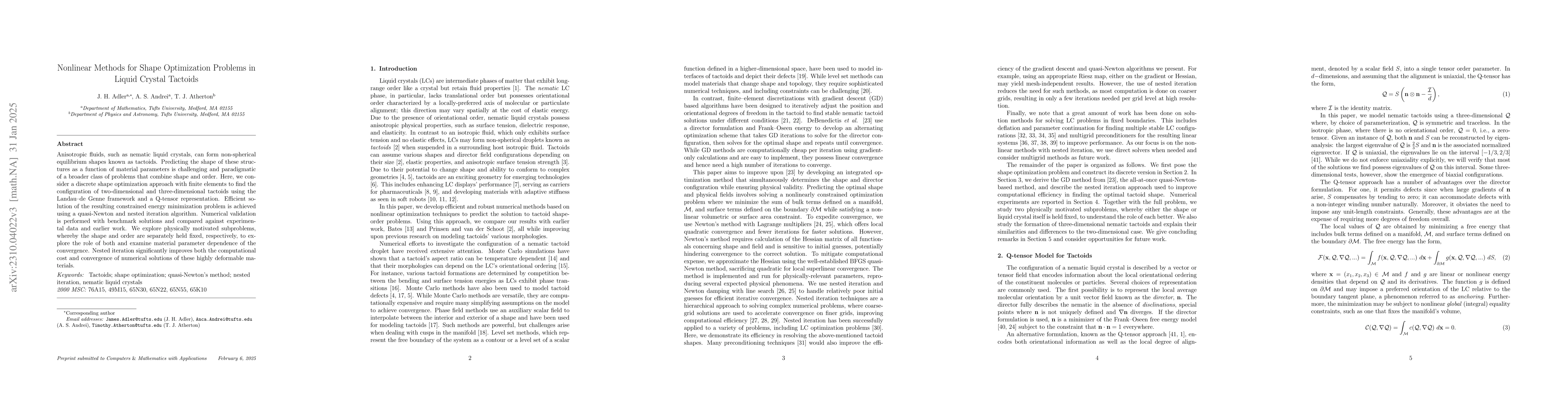 Thumbnail for Nonlinear Methods for Shape Optimization Problems in Liquid Crystal
  Tactoids