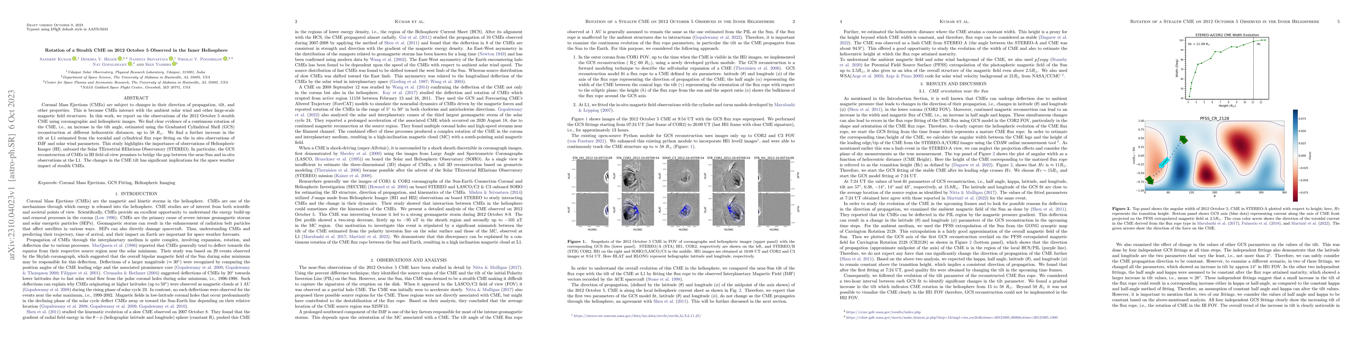 Thumbnail for Rotation of a Stealth CME on 2012 October 5 Observed in the Inner
  Heliosphere