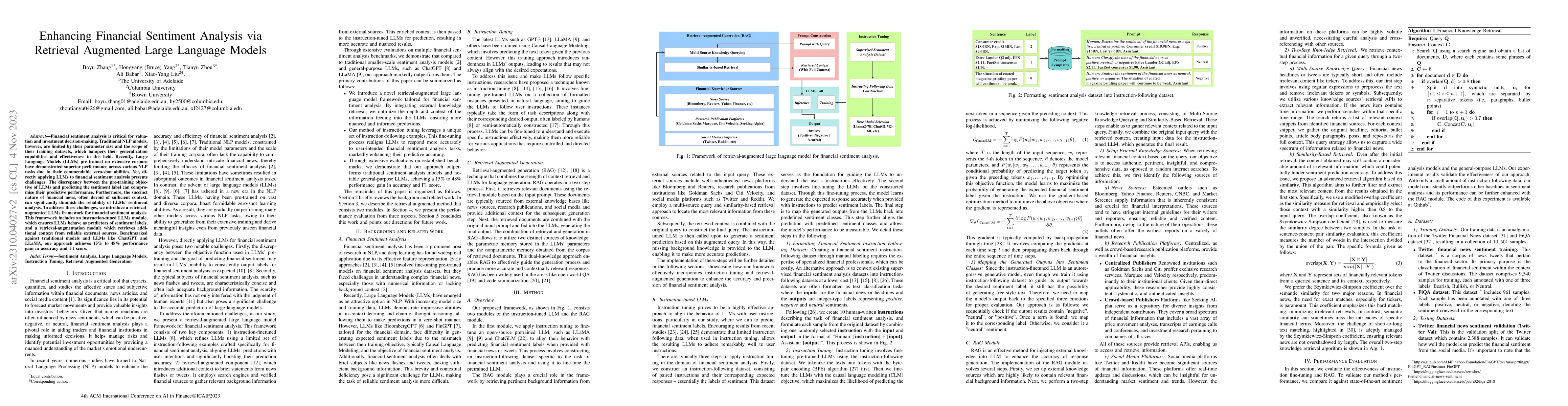 Thumbnail for Enhancing Financial Sentiment Analysis via Retrieval Augmented Large
  Language Models