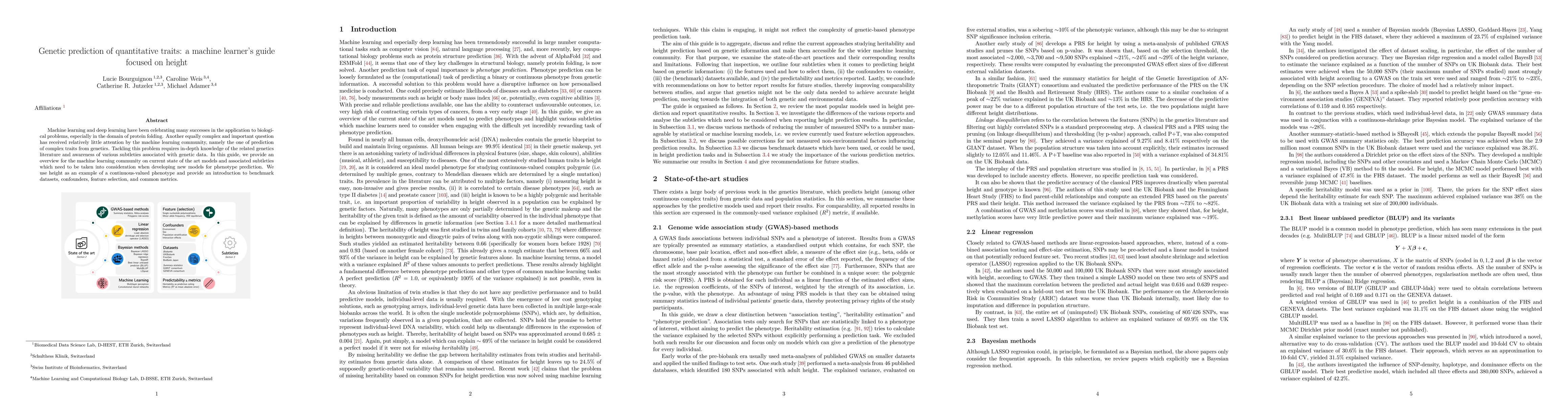 Thumbnail for Genetic prediction of quantitative traits: a machine learner's guide
  focused on height
