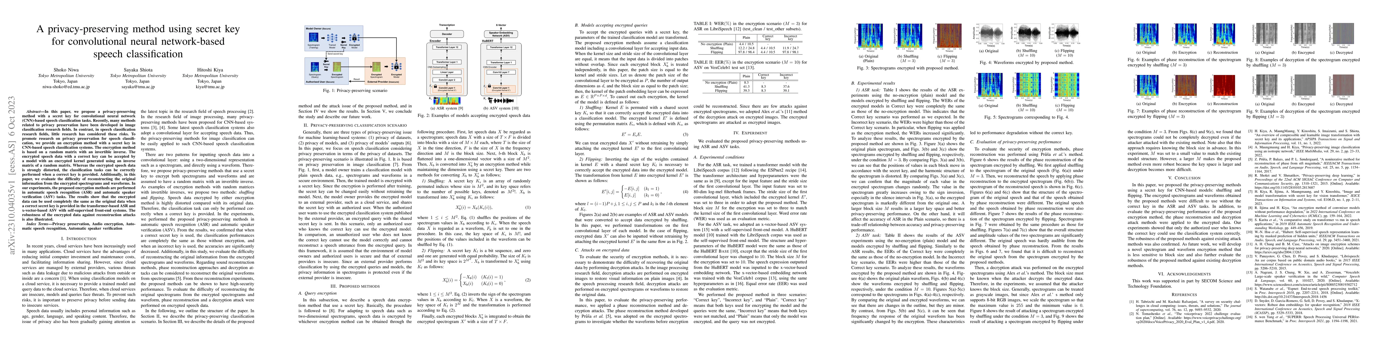 Thumbnail for A privacy-preserving method using secret key for convolutional neural
  network-based speech classification