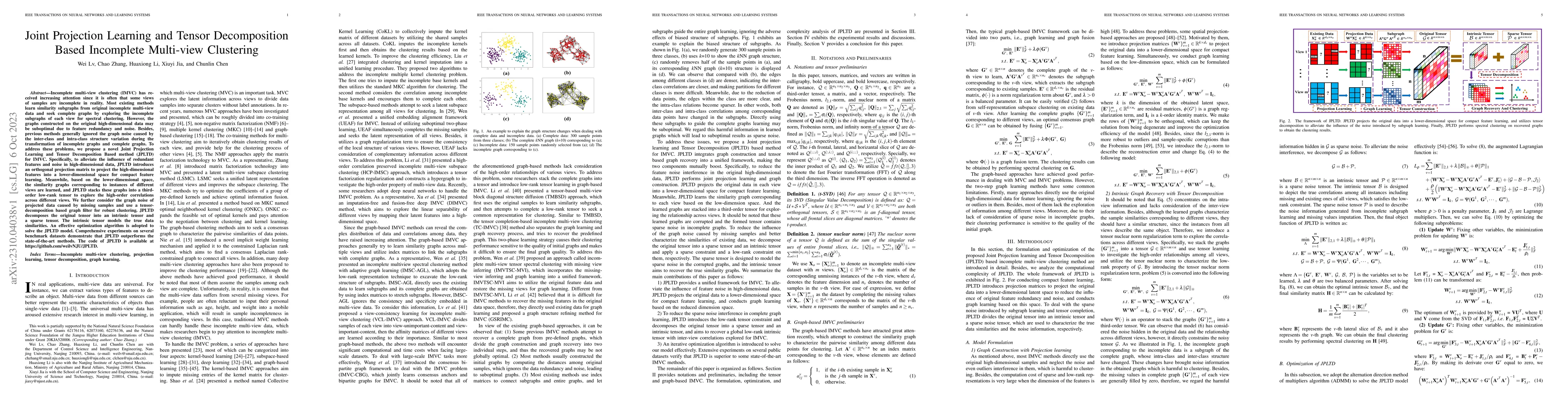 Thumbnail for Joint Projection Learning and Tensor Decomposition Based Incomplete
  Multi-view Clustering