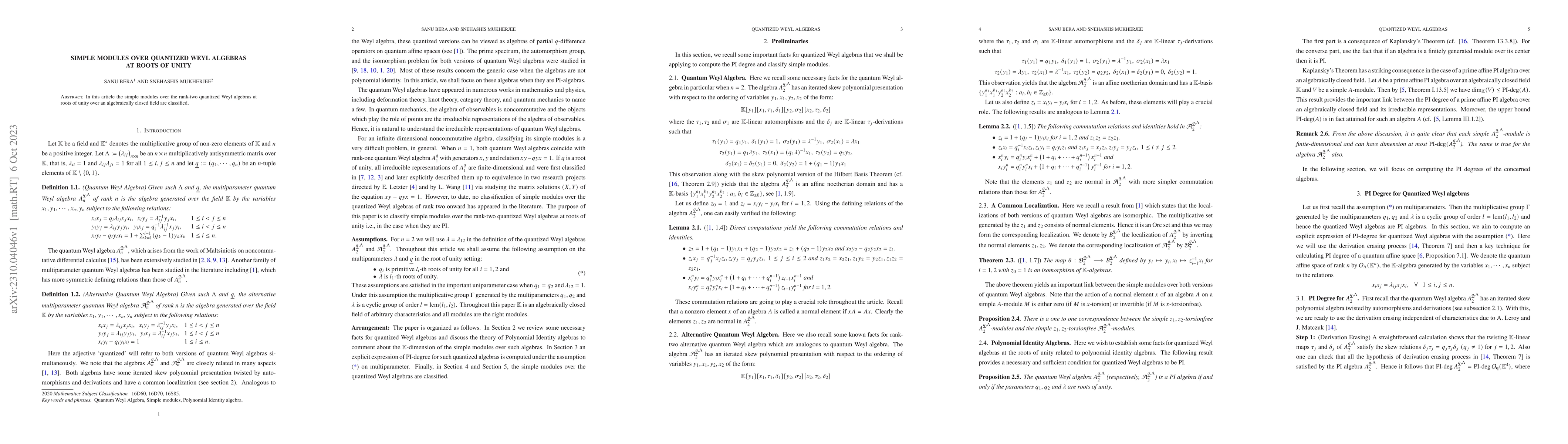 Thumbnail for Simple Modules Over Quantized Weyl Algebras At Roots Of Unity