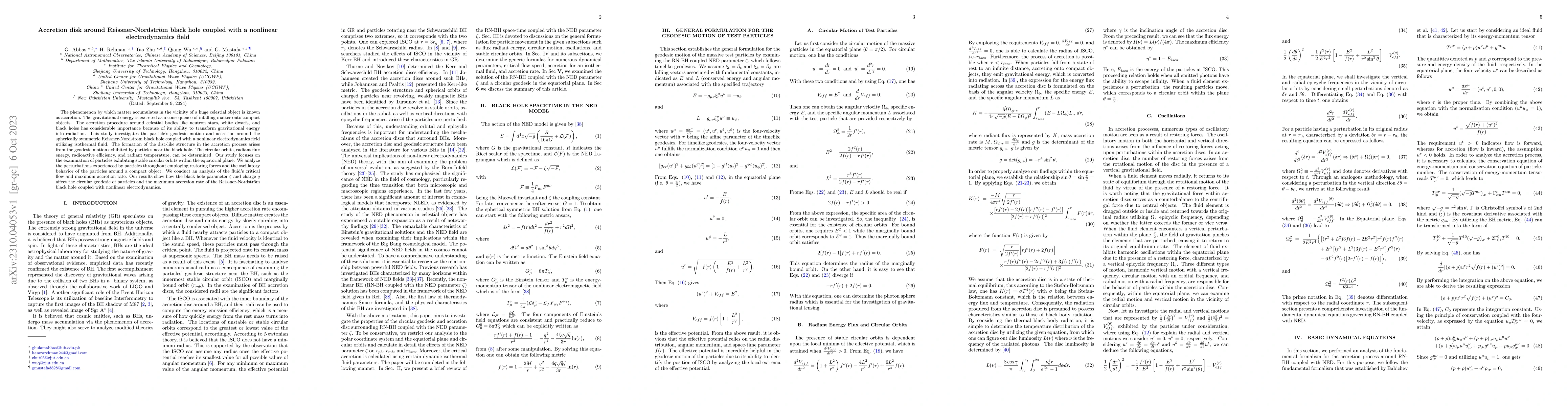 Thumbnail for Accretion disk around Reissner-Nordstr\"{o}m black hole coupled with a
  nonlinear electrodynamics field