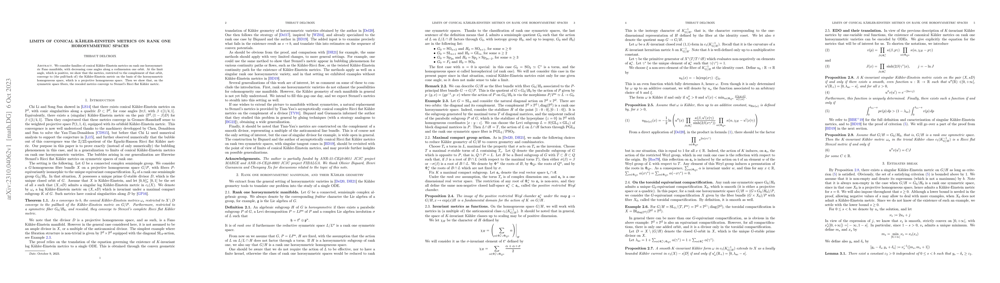Thumbnail for Limits of conical K\"ahler-Einstein metrics on rank one horosymmetric
  spaces