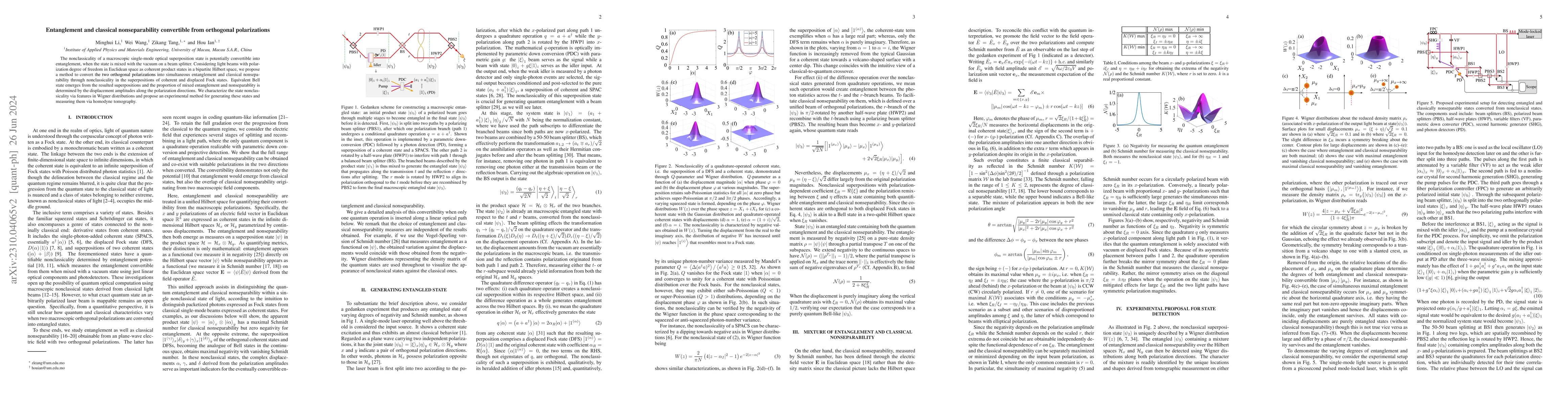 Thumbnail for Entanglement and classical nonseparability convertible from orthogonal
  polarizations