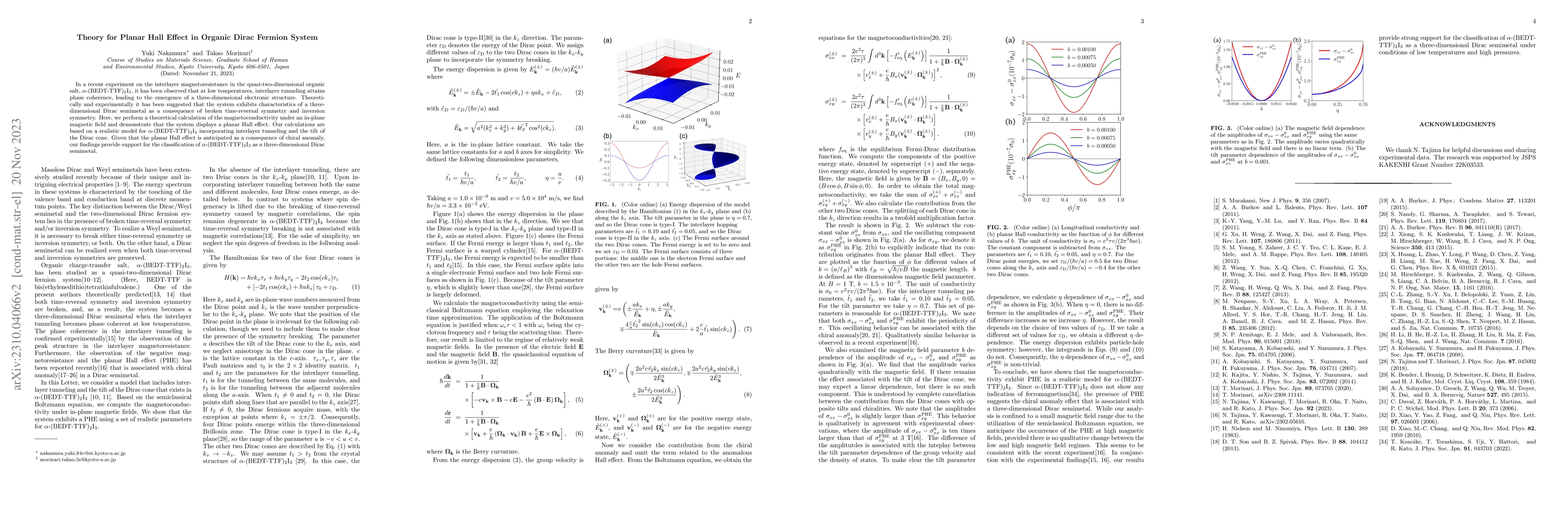 Thumbnail for Theory for Planar Hall Effect in Organic Dirac Fermion System