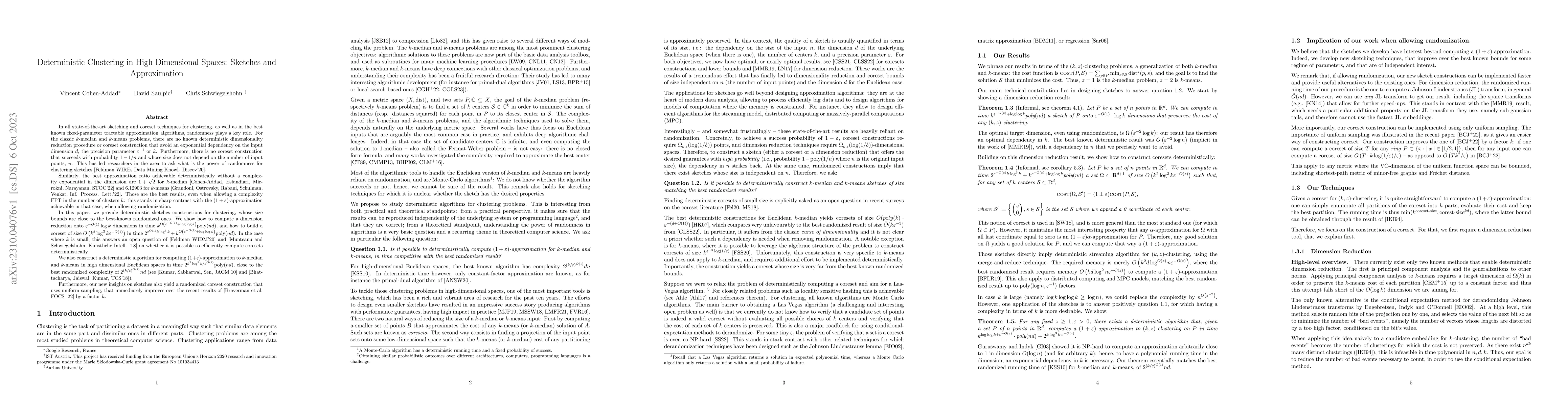 Thumbnail for Deterministic Clustering in High Dimensional Spaces: Sketches and
  Approximation