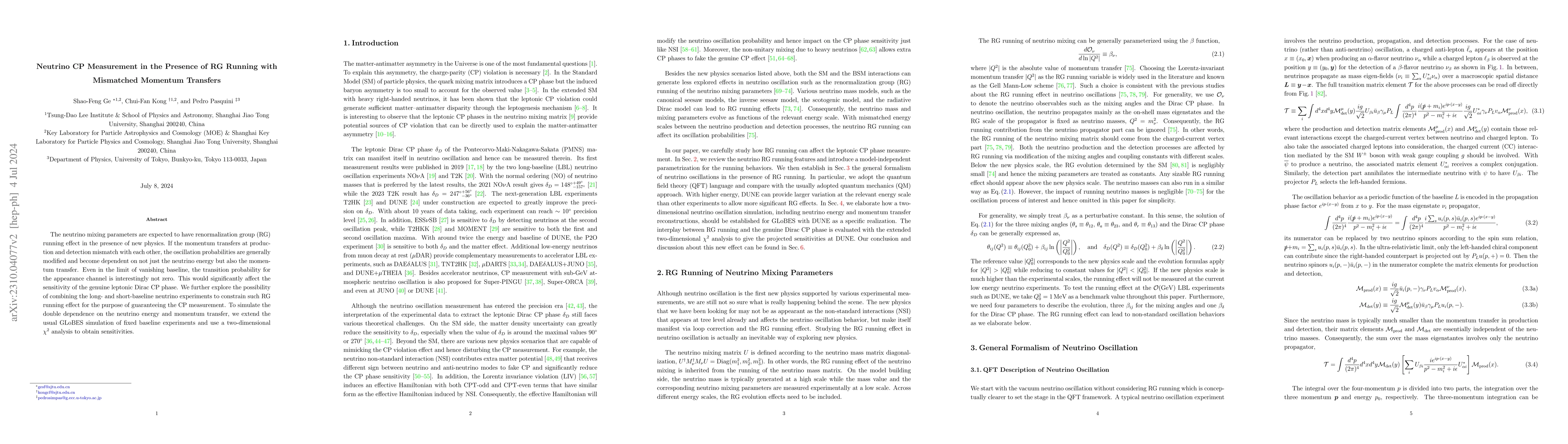 Thumbnail for Neutrino CP Measurement in the Presence of RG Running with Mismatched
  Momentum Transfers