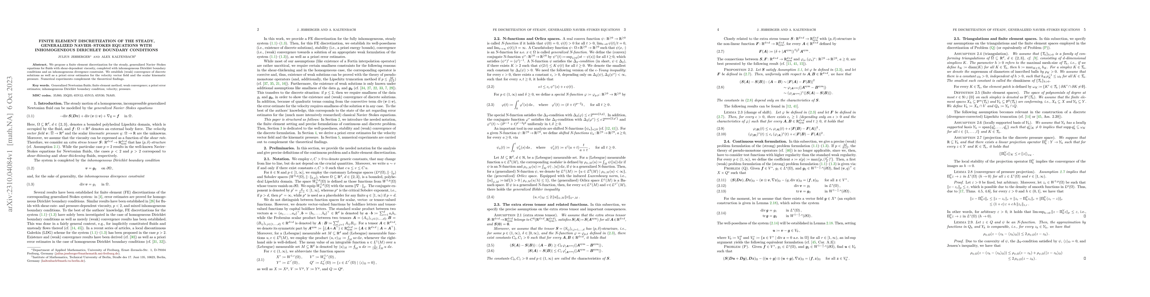 Thumbnail for Finite element discretization of the steady, generalized Navier-Stokes
  equations with inhomogeneous Dirichlet boundary conditions
