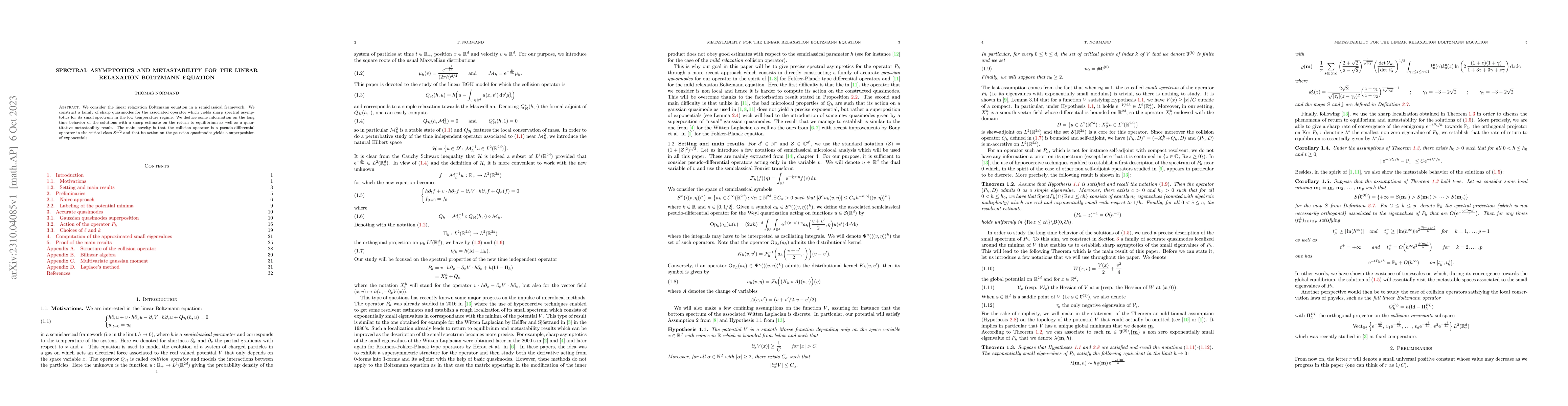 Thumbnail for Spectral asymptotics and metastability for the linear relaxation
  Boltzmann equation