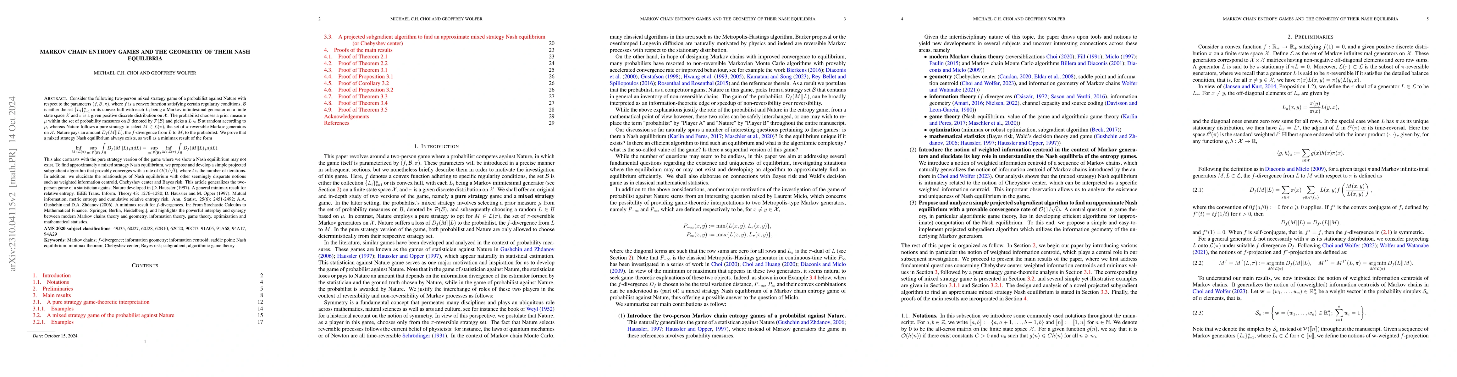 Thumbnail for Markov chain entropy games and the geometry of their Nash equilibria