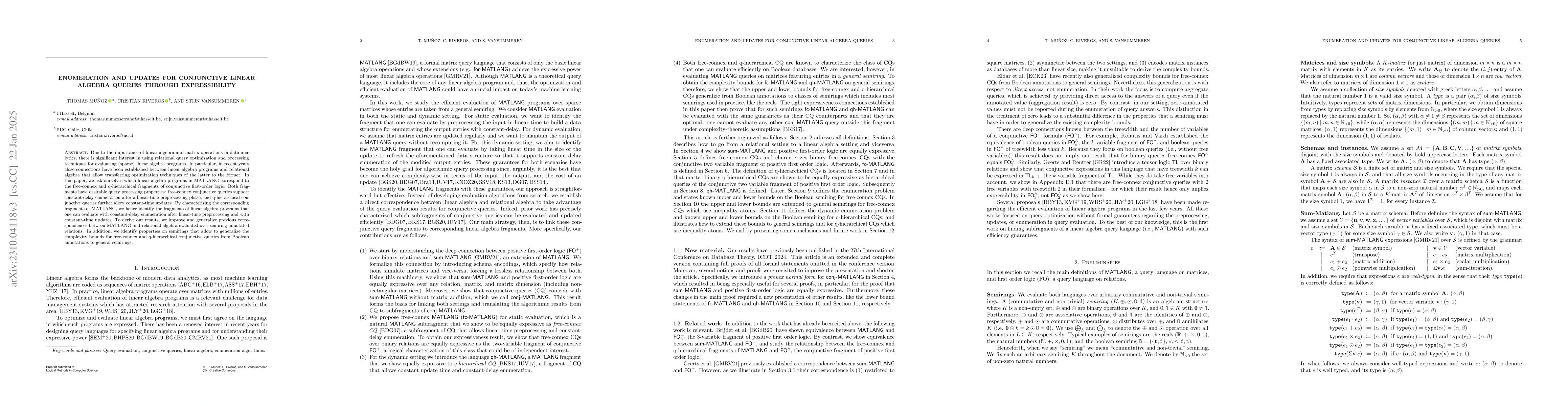Thumbnail for Enumeration and updates for conjunctive linear algebra queries through
  expressibility