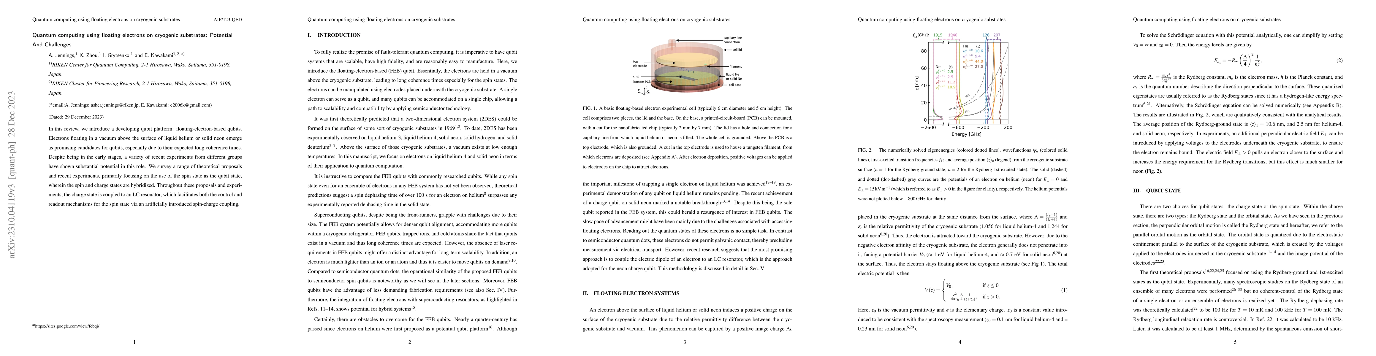 Thumbnail for Quantum computing using floating electrons on cryogenic substrates:
  Potential And Challenges