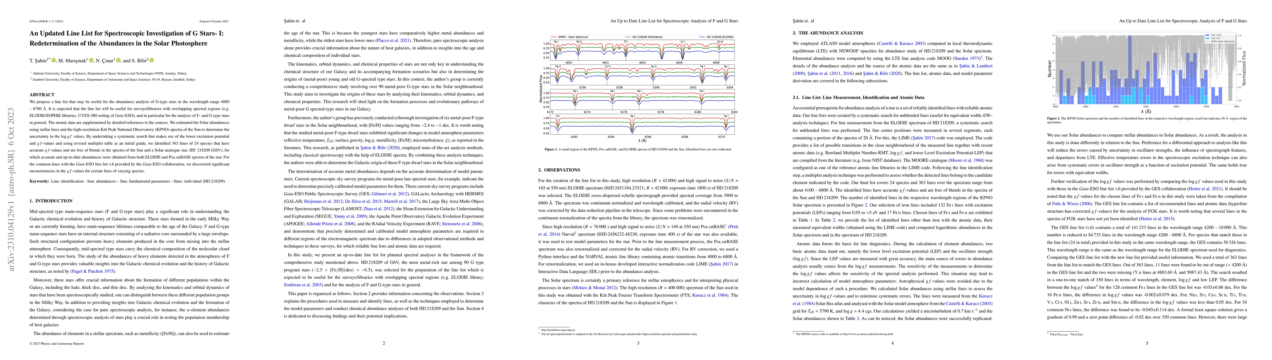Thumbnail for An Updated Line List for Spectroscopic Investigation of G Stars- I:
  Redetermination of the Abundances in the Solar Photosphere