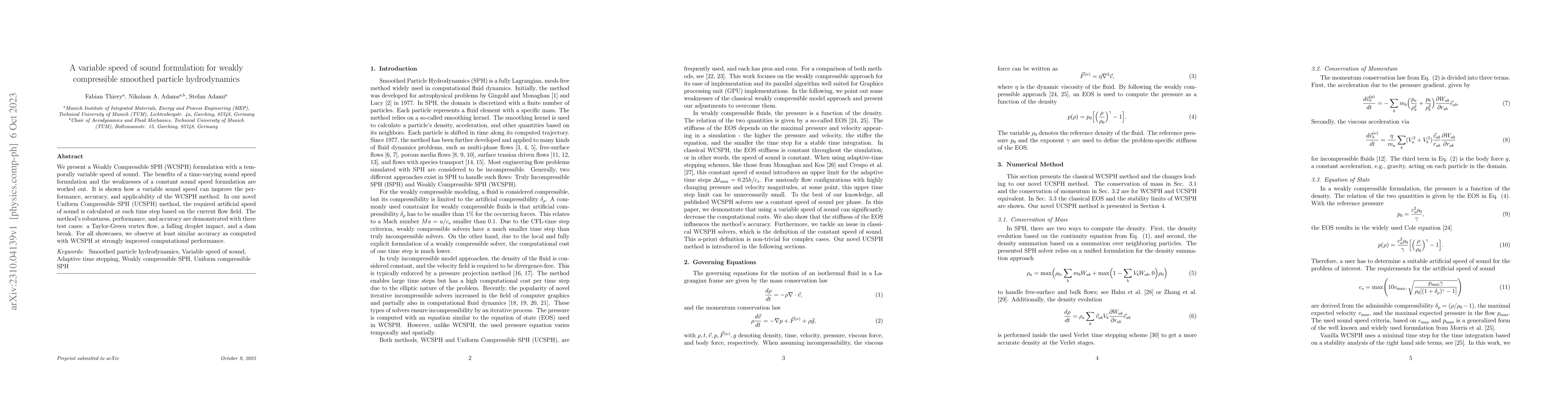 Thumbnail for A variable speed of sound formulation for weakly compressible smoothed
  particle hydrodynamics