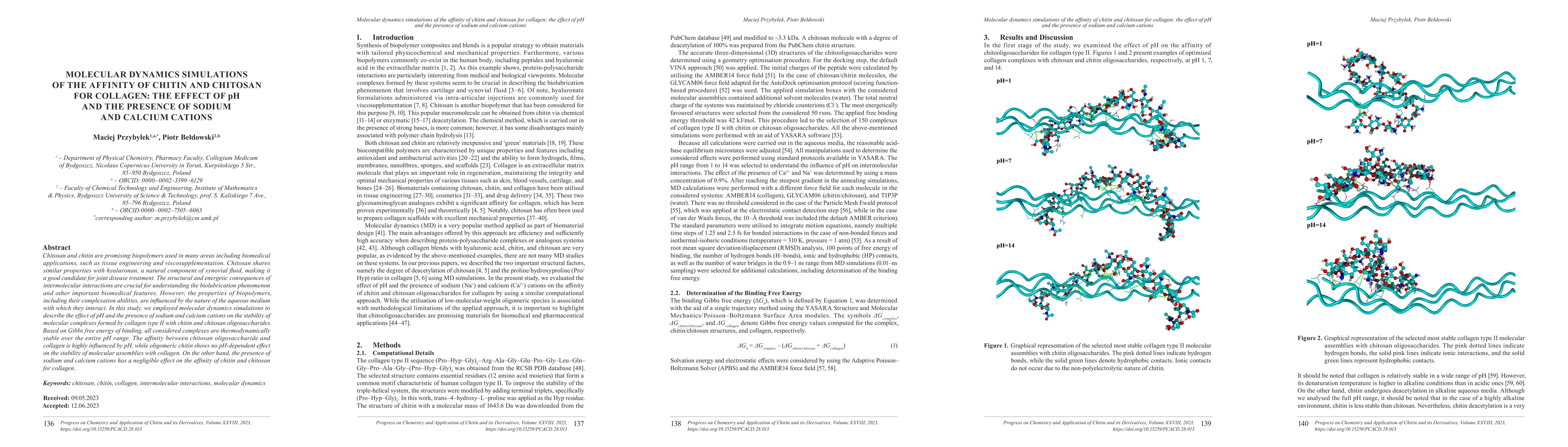 Thumbnail for Molecular dynamics simulations of the affinity of chitin and chitosan
  for collagen: the effect of pH and the presence of sodium and calcium cations