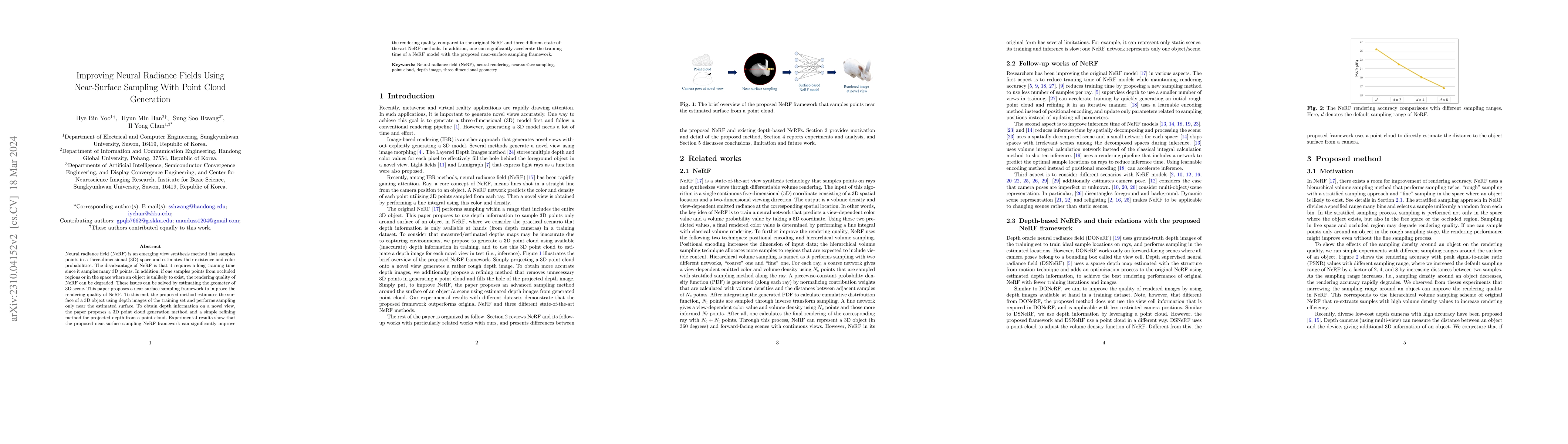 Thumbnail for Improving Neural Radiance Field using Near-Surface Sampling with Point
  Cloud Generation