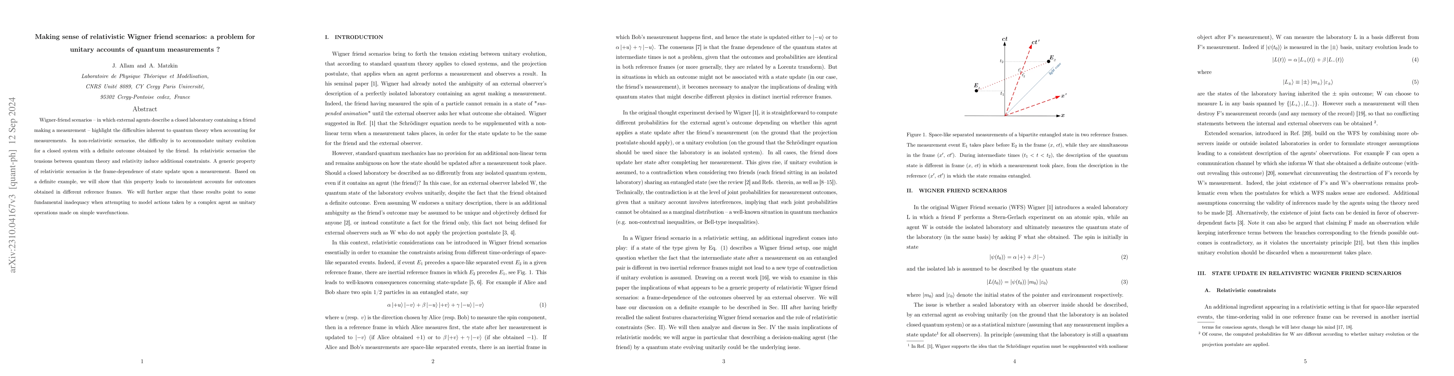 Thumbnail for Making sense of relativistic Wigner friend scenarios: a problem for
  unitary accounts of quantum measurements ?