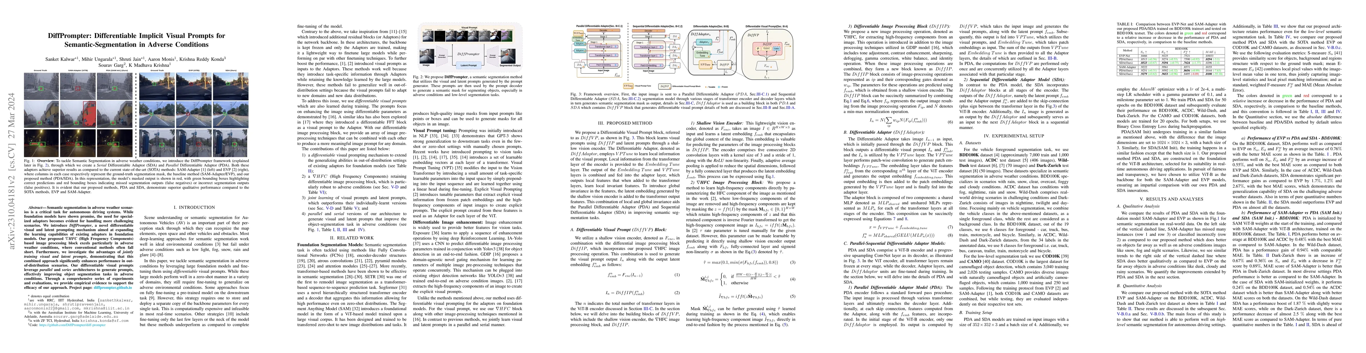 Thumbnail for DiffPrompter: Differentiable Implicit Visual Prompts for
  Semantic-Segmentation in Adverse Conditions