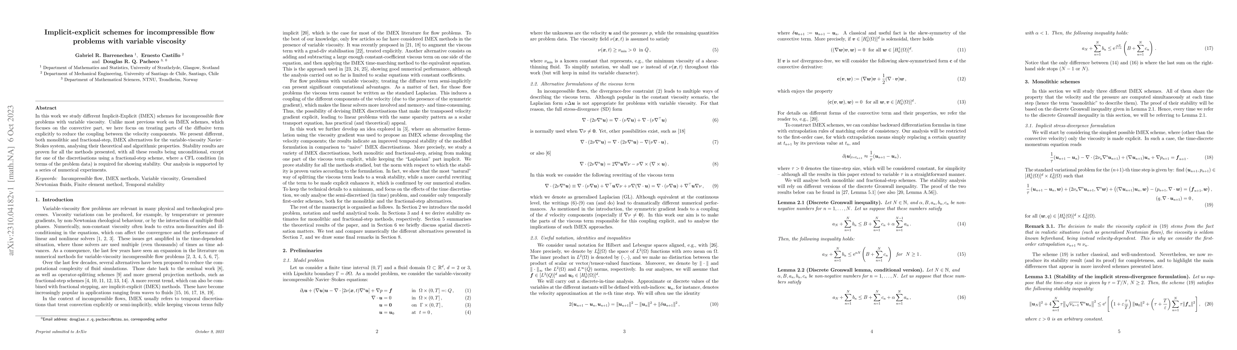 Thumbnail for Implicit-explicit schemes for incompressible flow problems with variable
  viscosity