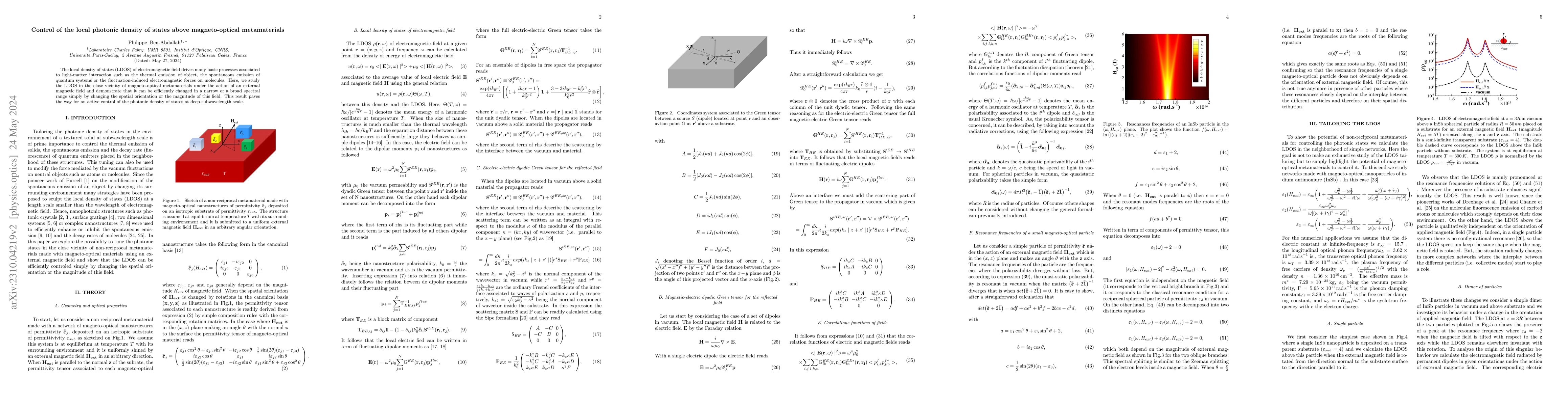 Thumbnail for Control of the local photonic density of states above magneto-optical
  metamaterials