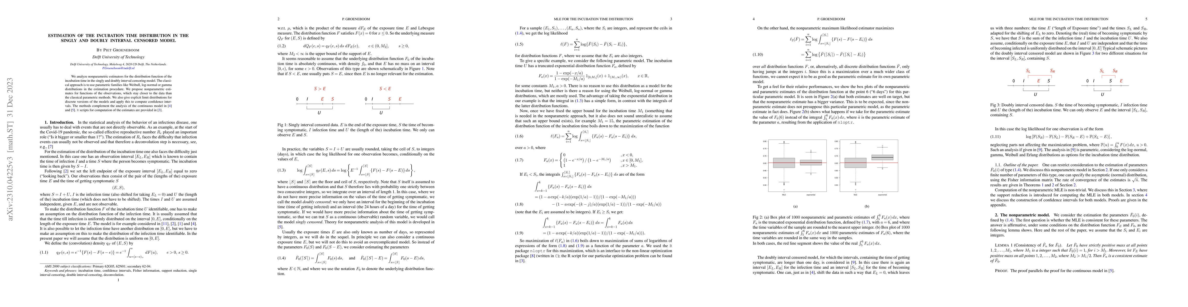 Thumbnail for Estimation of the incubation time distribution in the singly and doubly
  interval censored model