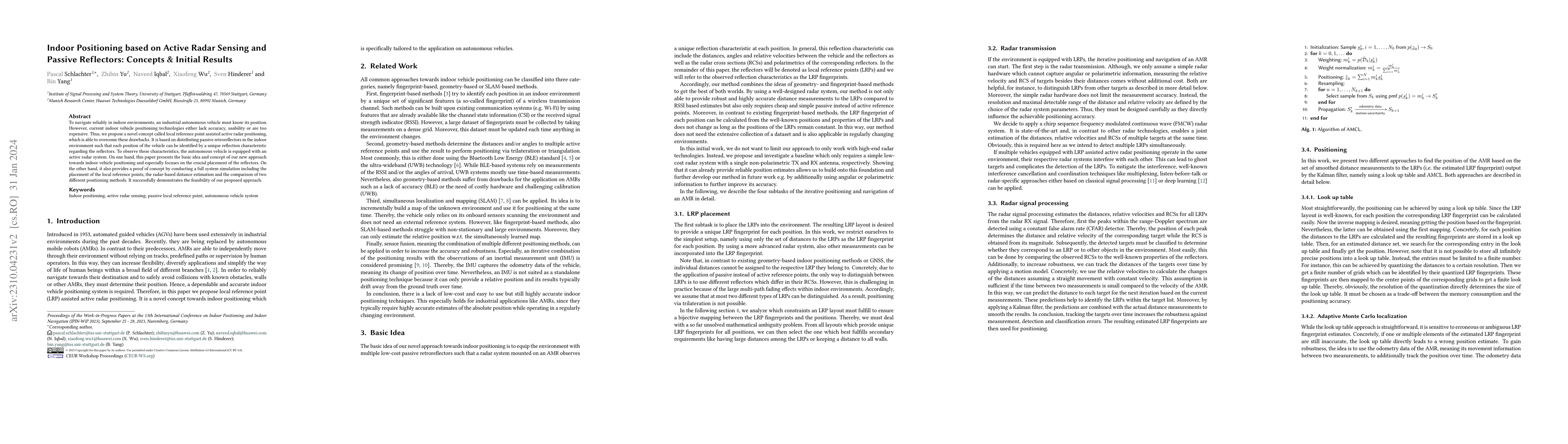 Thumbnail for Indoor Positioning based on Active Radar Sensing and Passive Reflectors:
  Concepts & Initial Results