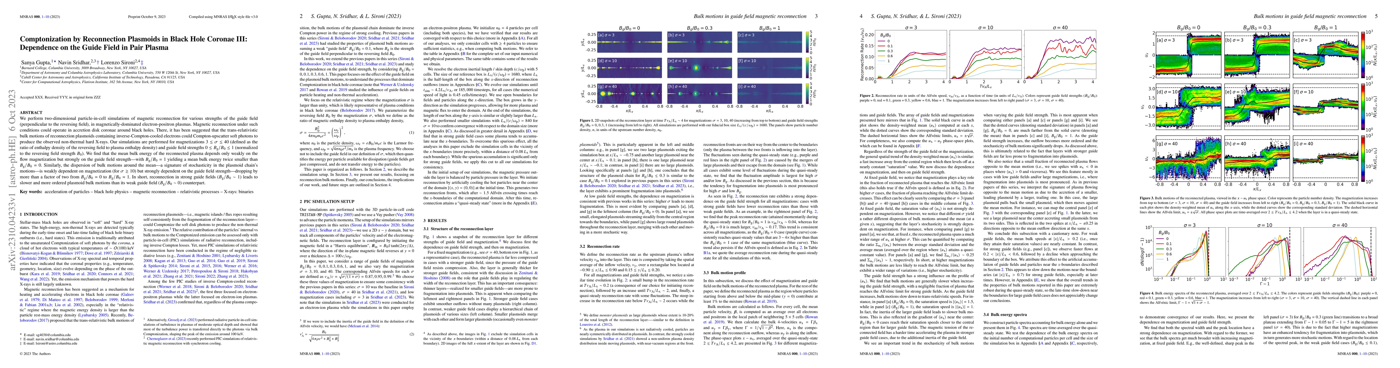 Thumbnail for Comptonization by Reconnection Plasmoids in Black Hole Coronae III:
  Dependence on the Guide Field in Pair Plasma