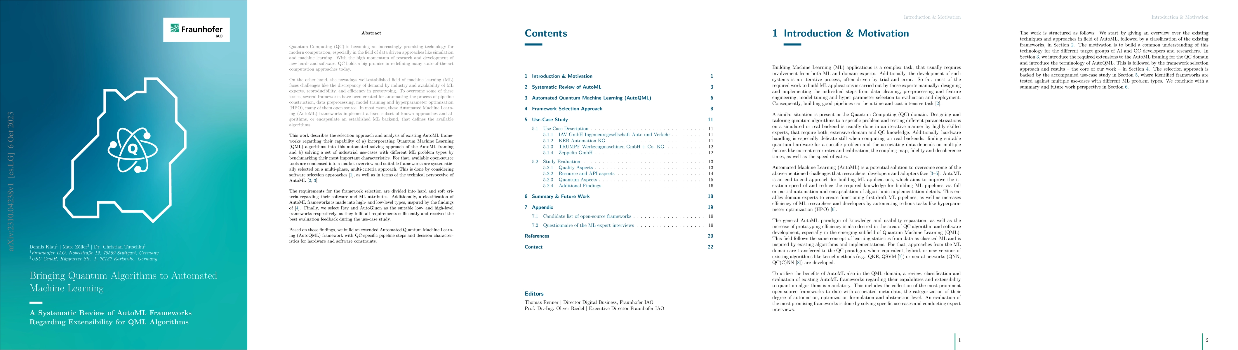 Thumbnail for Bringing Quantum Algorithms to Automated Machine Learning: A Systematic
  Review of AutoML Frameworks Regarding Extensibility for QML Algorithms
